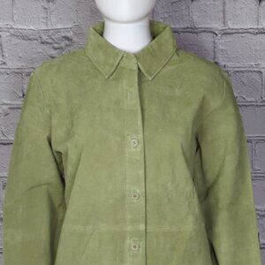 Dialogue Green Washable Leather Shirt Jacket, Women's Small